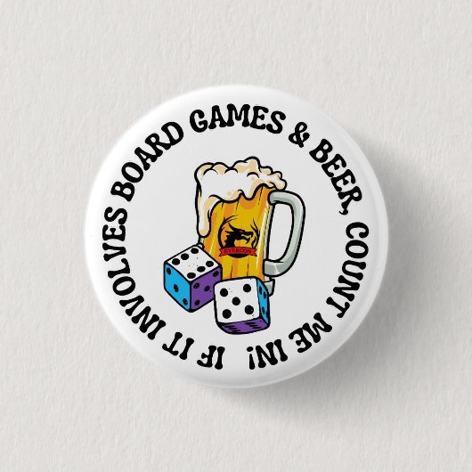 ボードゲームとビール 缶バッジ (正面)