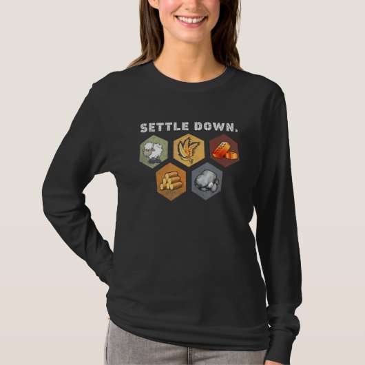 ボードゲームの夜に落ち着く最長の入植者羊 Tシャツ (正面)