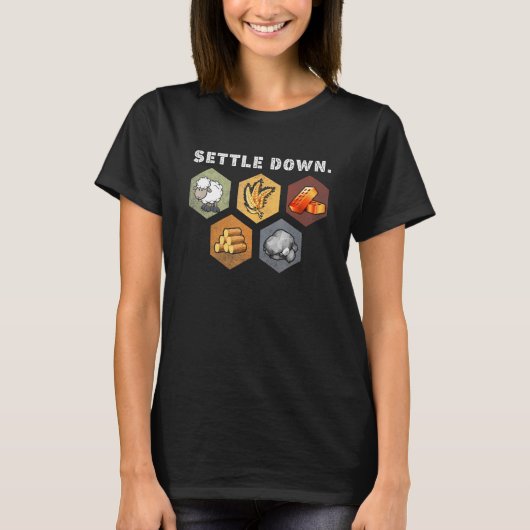 ボードゲームの夜に落ち着く最長の入植者羊 Tシャツ (正面)