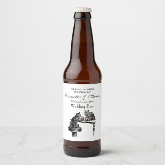 ボードゲーム2匹の猫のチェス遊が赤にマッチ ビールラベル (正面)