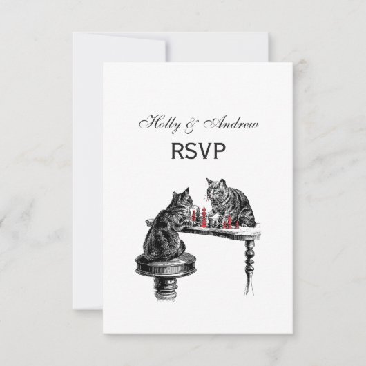 ボードゲーム2匹の猫のチェス遊が赤にマッチ 出欠カード (正面)