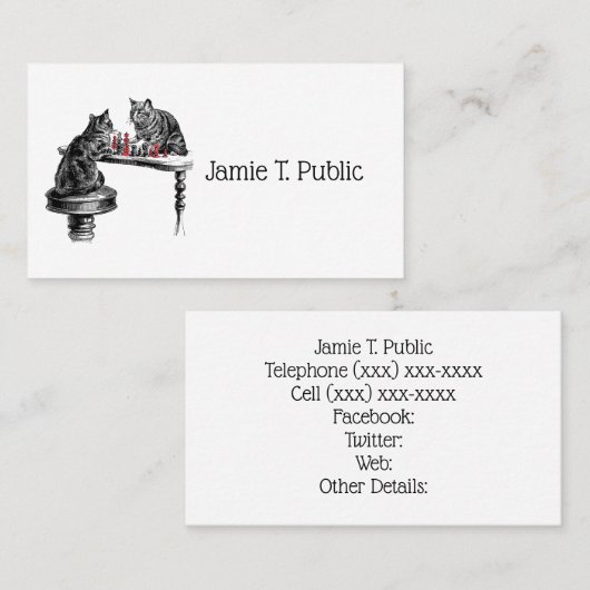 ボードゲーム2匹の猫のチェス遊が赤にマッチ 名刺 (正面/裏面)