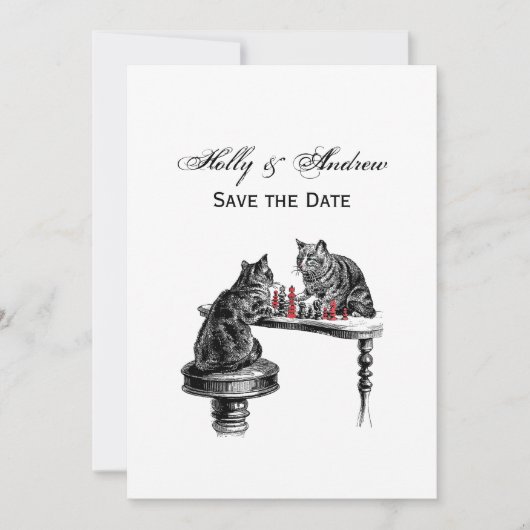 ボードゲーム2匹の猫のチェス遊が赤にマッチ 招待状 (正面)