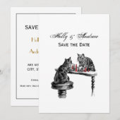 ボードゲーム2匹の猫のチェス遊が赤にマッチ 招待状 (正面/裏面)