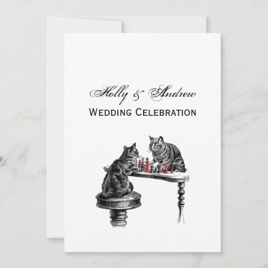 ボードゲーム2匹の猫のチェス遊が赤にマッチ 招待状 (正面)