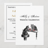 ボードゲーム2匹の猫のチェス遊が赤にマッチ 招待状 (正面/裏面)