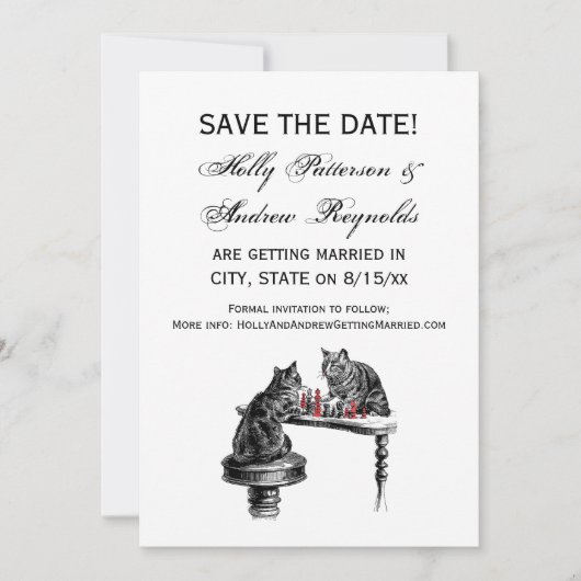 ボードゲーム2匹の猫のチェス遊が赤にマッチ 招待状 (正面)