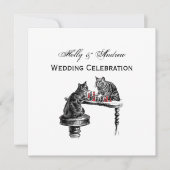 ボードゲーム2匹の猫のチェス遊が赤にマッチ 招待状 (正面)