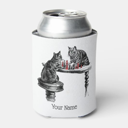ボードゲーム2匹の猫のチェス遊が赤にマッチ 缶クーラー (缶正面)