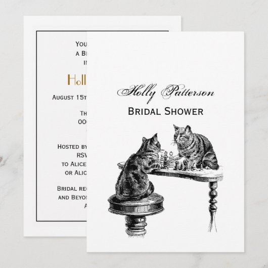 ボードゲーム：2匹遊の猫がチェスの試合 招待状 (正面/裏面)