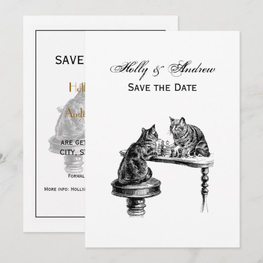 ボードゲーム：2匹遊の猫がチェスの試合 招待状 (正面/裏面)