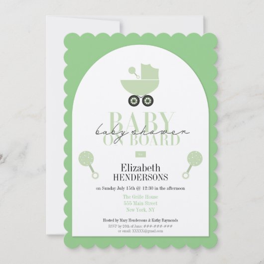 ボードシャワーカード上のベビーシャワー招待状 (正面)