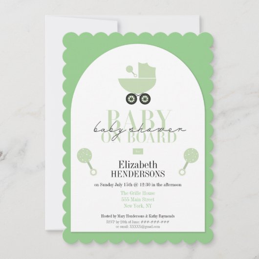 ボードシャワーカード上のベビーシャワー招待状 (正面)
