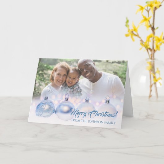 ボードブルとメリークリスマスファミリーの写真 カード (黄色い花)