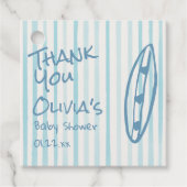 ボードベビーシャワー上のサーフハンド描画ブルーベビー フェイバータグ (正面)