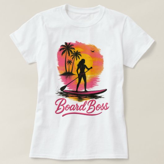 ボードボスSUPガールレトロサンセット Tシャツ (デザイン正面)