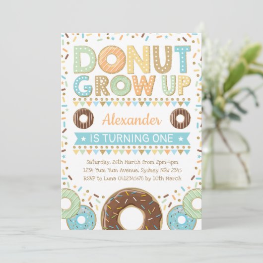 ボードーナッツ招待状ドーナツ誕生日スプリンクル 招待状 (スタンド正面)
