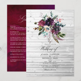 ボードー バイオレット プラム フラワル ルスティック ボヘミア ウェディング 招待状