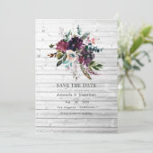 ボードー ヴァイオレット プラム フラワル ルスティック ボヘミア ウェディング セーブザデート (スタンド正面)