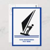 ボード上のウィンドサーファー 黒 青 カスタム ウィンドサーフィン ポストカード (正面/裏面)