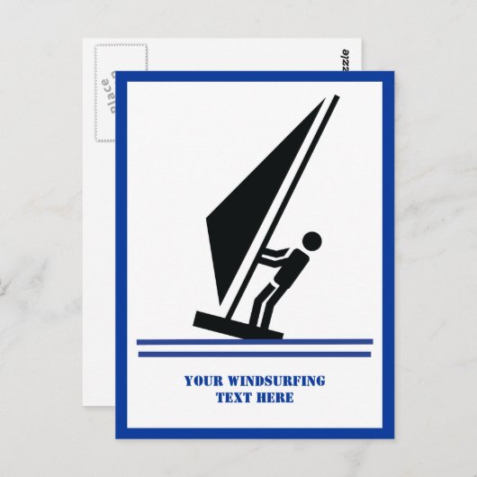 ボード上のウィンドサーファー 黒 青 カスタム ウィンドサーフィン ポストカード (正面/裏面)