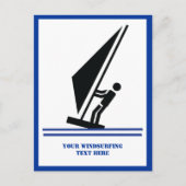 ボード上のウィンドサーファー 黒 青 カスタム ウィンドサーフィン ポストカード (正面)