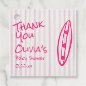 ボード上のサーフハンドドロッドピンクベビーベビーシャワー フェイバータグ (正面)