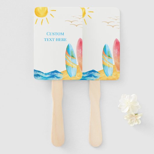 ボード上のベビー-ビーチとサーフボード ハンドファン (正面&裏面)