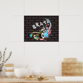 ボード付きレンガ壁スケート落書きロゴ ポスター (キッチン)