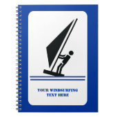 ボード黒青ウィンドサーフィンのウィンドサーファーカスタム ノートブック (正面)