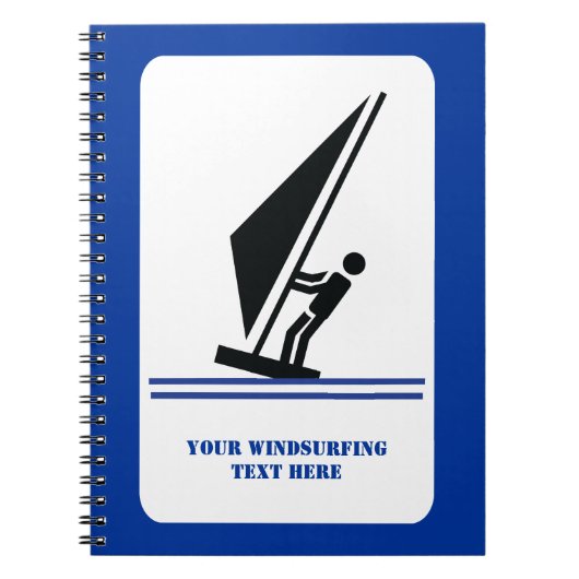 ボード黒青ウィンドサーフィンのウィンドサーファーカスタム ノートブック (正面)
