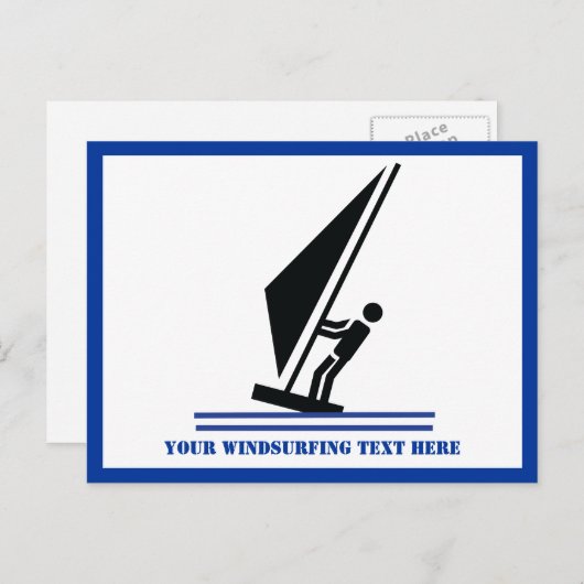 ボード黒青ウィンドサーフィンのウィンドサーファーカスタム ポストカード (正面/裏面)