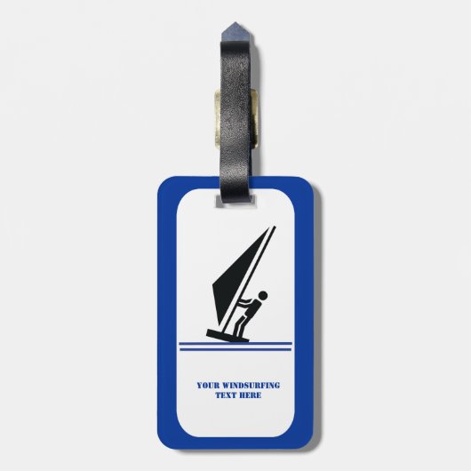 ボード黒青ウィンドサーフィンのウィンドサーファーカスタム ラゲッジタグ (裏面縦)