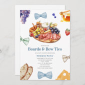 ボード&ボウタイシャルキュテリーブルーボーイベビーシャワー 招待状 (正面/裏面)