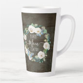 ボーナスママ私はあなたを愛し、素朴な白い花の花輪 カフェラテマグ (右)