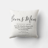 ボーナスマムステップマム引用文ブラックアンドホワイトスローピル クッション (裏面)