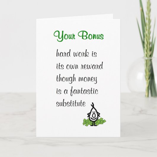 ボーナス – おもしろいボーナスに伴う詩 カード (正面)