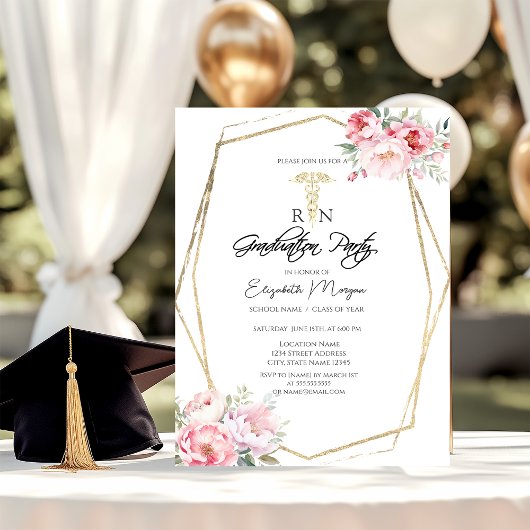 ボーバラ金ゴールドフレームRNナース卒業パーティー 招待状