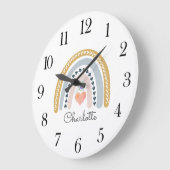 ボーパーソナライズされたウォーター色レインボー子供部屋 ラージ壁時計 (傾斜)