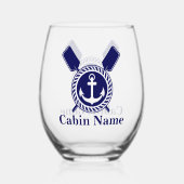 ボーパーソナライズされたト名航海のいかりネイビーブルー ステムなしワイングラス (正面)