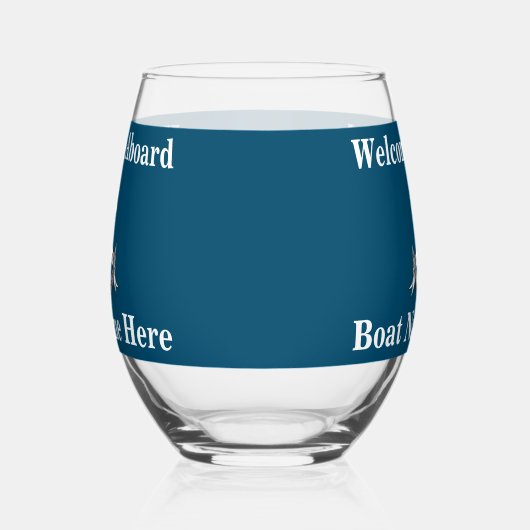ボーパーソナライズされたト名航海のいかりブルーホワイト ステムなしワイングラス (右)