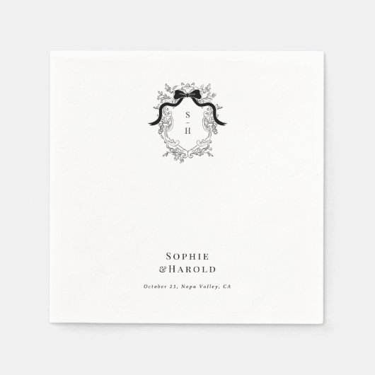 ボービクトリアンモノグラ結婚ムまたは婚約パーティ スタンダードカクテルナプキン (正面)