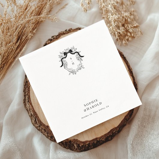 ボービクトリアンモノグラ結婚ムまたは婚約パーティ スタンダードカクテルナプキン