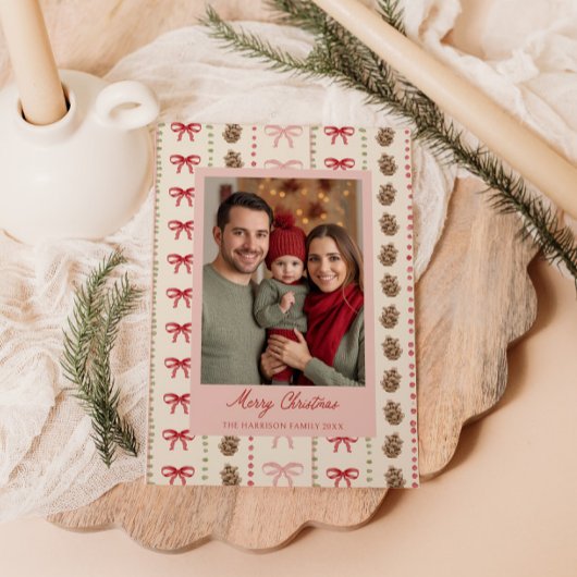 ボーピネコーンパターンクリスマスフォト シーズンカード