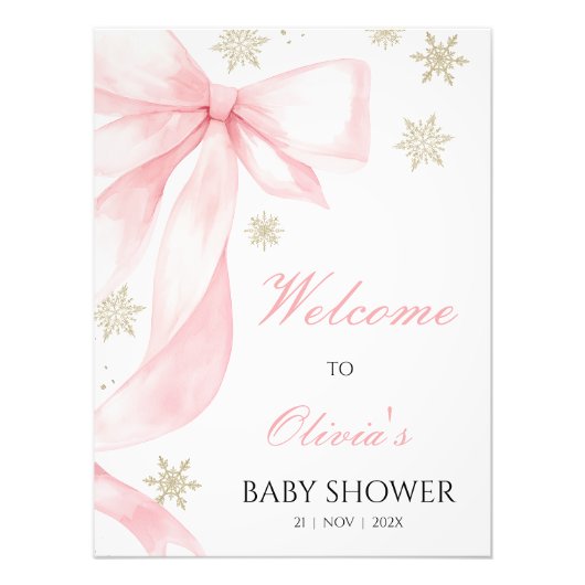 ボーピンクの寒さ外ベビーシャワー歓迎サイン フォトプリント (正面)