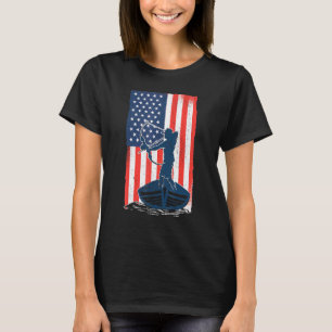 ボーフィッシングアメリカ国旗の魚の弓狩り Tシャツ