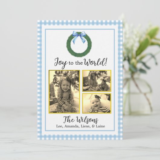 ボーフォトクリスマスカード付きブループレイドリース 案内状 (スタンド正面)