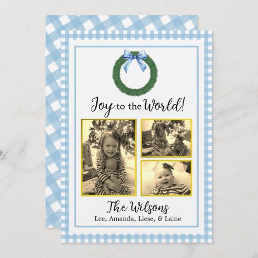 ボーフォトクリスマスカード付きブループレイドリース 案内状 (正面/裏面)