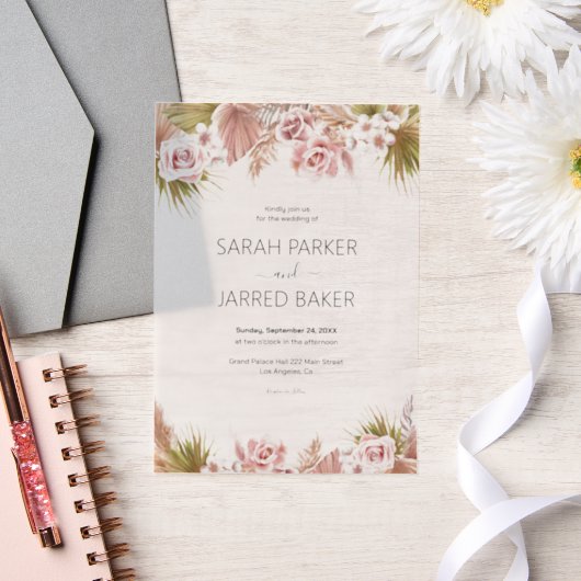 ボーフローラ縁ど結婚ズ ベラム紙招待状 (ウェディング)