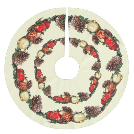 ボーブルと松のコーンのクリスマス ブラッシュドポリエステルツリースカート (正面)